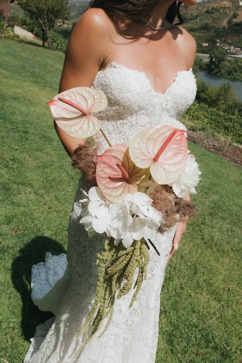 Alexus and Greg 5 Modern Pink Anthurium Bridal Bouquet – Douro Valley