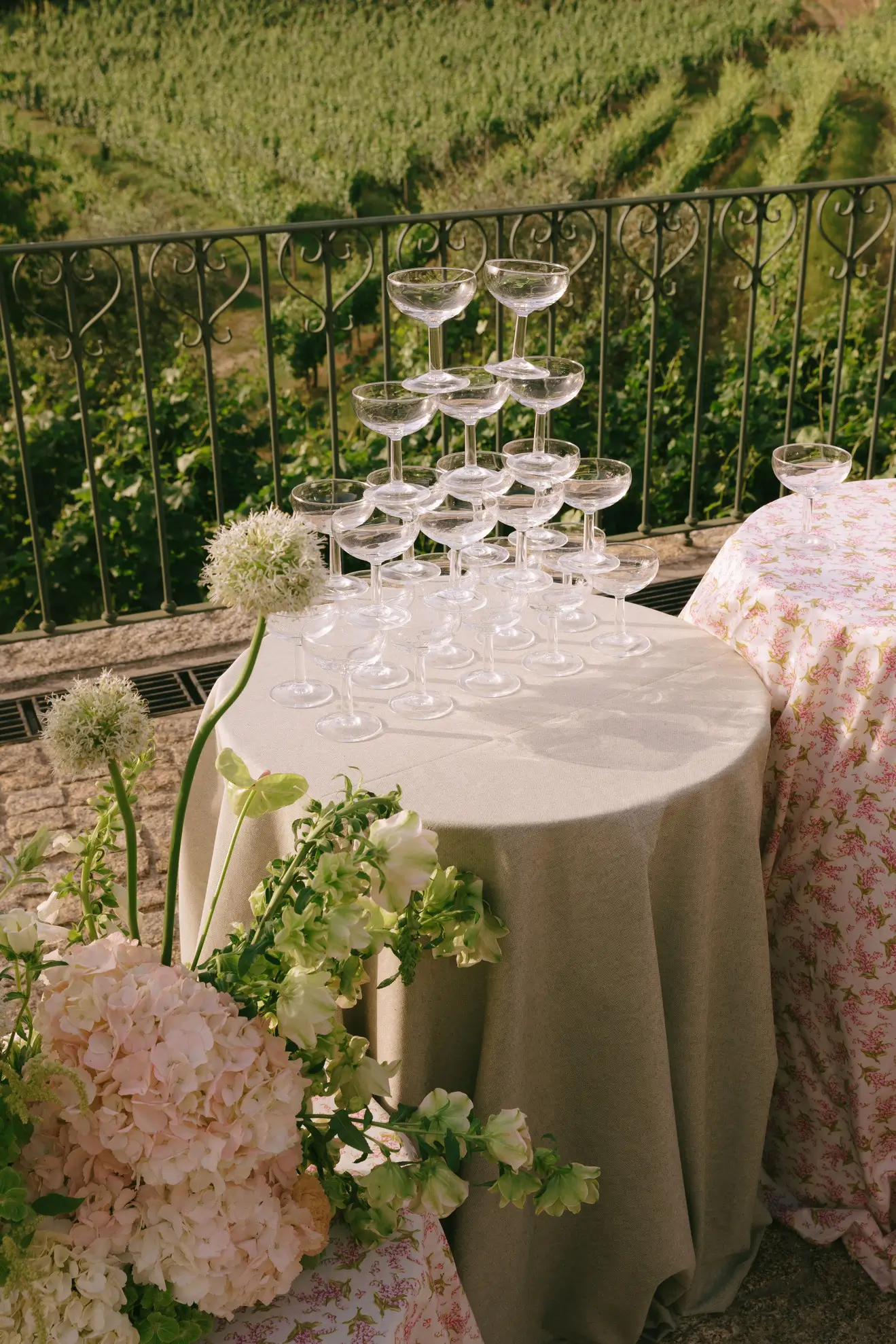 Outdoor Champagne Tower and Vineyards – Douro Valley Wedding