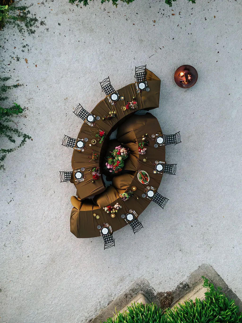 Bespoke dark floral arrangement flat lay detail, destination wedding in Portugal